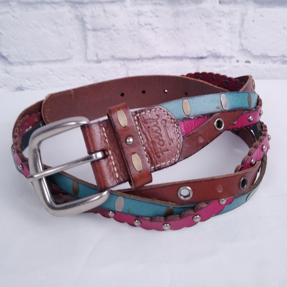Vintage Fossil Multicolored Braided Leather Belt L/XL